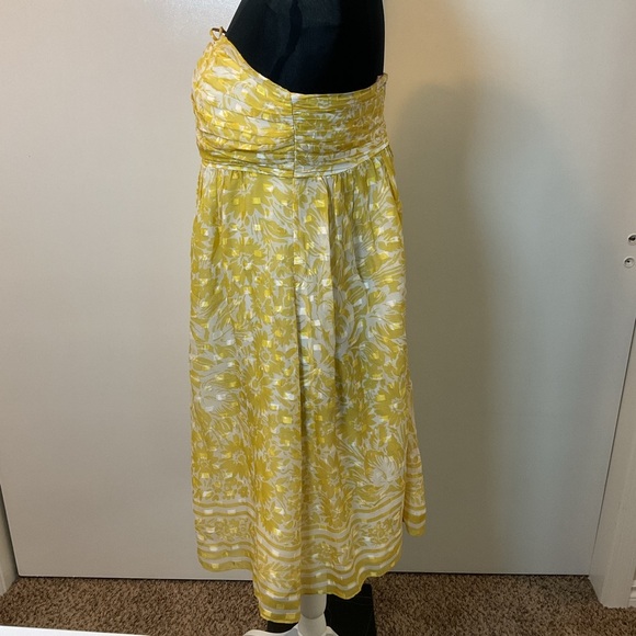 14. Shoshanna Yellow and White Floral Silk Midi Dress Size 12 - Picture 4 of 5